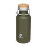 Garrafa de aço inoxidável de parede simples e tampa com bambu 550 ml cor verde-escuro vista impressão tampografia