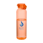 Garrafa de plástico reciclado com pega de silicone na tampa 630 ml cor cor-de-laranja vista impressão tampografia