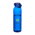 Garrafa de plástico reciclado com pega de silicone na tampa 630 ml cor azul real vista impressão tampografia