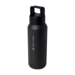 Garrafa de aço inox reciclado apta para bebidas gaseificadas 600 ml cor preto vista impressa logo 2
