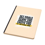 Caderno de capa mole de cana-de-açúcar e rPET, folhas A5 pautadas cor preto vista impressão serigrafia