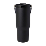 Copo de aço inoxidável reciclado com tampa de função dupla 900 ml cor preto segunda vista frontal