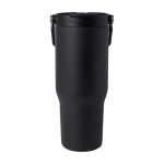 Copo de aço inoxidável reciclado com tampa de função dupla 900 ml cor preto segunda vista traseira