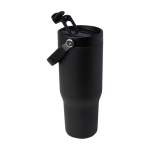 Copo de aço inoxidável reciclado com tampa de função dupla 900 ml cor preto terceira vista