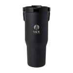 Copo de aço inoxidável reciclado com tampa de função dupla 900 ml cor preto vista impressa logo 2