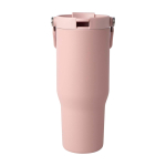 Copo de aço inoxidável reciclado com tampa de função dupla 900 ml cor rosa pastel segunda vista frontal