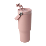 Copo de aço inoxidável reciclado com tampa de função dupla 900 ml cor rosa pastel terceira vista