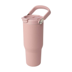 Copo de aço inoxidável reciclado com tampa de função dupla 900 ml cor rosa pastel terceira vista frontal