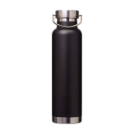 Garrafa de aço inox reciclado de parede dupla e tampa de rosca 650 ml cor preto segunda vista frontal