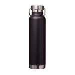 Garrafa de aço inox reciclado de parede dupla e tampa de rosca 650 ml cor preto segunda vista traseira