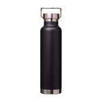 Garrafa de aço inox reciclado de parede dupla e tampa de rosca 650 ml cor preto terceira vista frontal