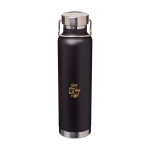 Garrafa de aço inox reciclado de parede dupla e tampa de rosca 650 ml cor preto vista impressão tampografia