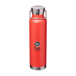 Garrafa de aço inox reciclado de parede dupla e tampa de rosca 650 ml cor vermelho vista impressão tampografia