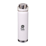 Garrafa de aço inox reciclado de parede dupla e tampa de rosca 650 ml cor branco vista impressão tampografia