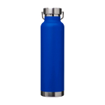 Garrafa de aço inox reciclado de parede dupla e tampa de rosca 650 ml cor azul real segunda vista traseira