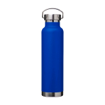 Garrafa de aço inox reciclado de parede dupla e tampa de rosca 650 ml cor azul real terceira vista frontal