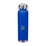 Garrafa de aço inox reciclado de parede dupla e tampa de rosca 650 ml cor azul real vista impressão tampografia