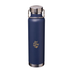 Garrafa de aço inox reciclado de parede dupla e tampa de rosca 650 ml cor azul-marinho vista impressão tampografia