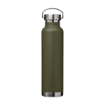 Garrafa de aço inox reciclado de parede dupla e tampa de rosca 650 ml cor verde-escuro terceira vista frontal