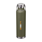Garrafa de aço inox reciclado de parede dupla e tampa de rosca 650 ml cor verde-escuro vista impressão tampografia