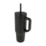 Caneca térmica com palhinha de silicone e tampa antissalpicos 900 ml cor preto
