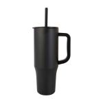Caneca térmica com palhinha de silicone e tampa antissalpicos 900 ml cor preto vista lateral