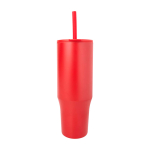 Caneca térmica com palhinha de silicone e tampa antissalpicos 900 ml cor vermelho segunda vista frontal