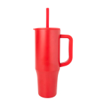 Caneca térmica com palhinha de silicone e tampa antissalpicos 900 ml cor vermelho vista lateral