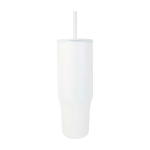 Caneca térmica com palhinha de silicone e tampa antissalpicos 900 ml cor branco segunda vista frontal