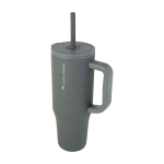Caneca térmica com palhinha de silicone e tampa antissalpicos 900 ml cor cinzento vista impressa logo 2