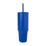 Caneca térmica com palhinha de silicone e tampa antissalpicos 900 ml cor azul real segunda vista frontal
