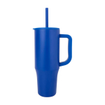 Caneca térmica com palhinha de silicone e tampa antissalpicos 900 ml cor azul real vista lateral