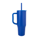 Caneca térmica com palhinha de silicone e tampa antissalpicos 900 ml cor azul real segunda vista com lateral