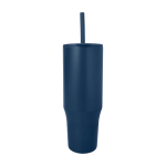 Caneca térmica com palhinha de silicone e tampa antissalpicos 900 ml cor azul-marinho segunda vista frontal