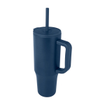 Caneca térmica com palhinha de silicone e tampa antissalpicos 900 ml cor azul-marinho