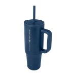 Caneca térmica com palhinha de silicone e tampa antissalpicos 900 ml cor azul-marinho vista impressa logo 2