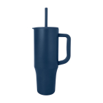 Caneca térmica com palhinha de silicone e tampa antissalpicos 900 ml cor azul-marinho vista lateral
