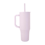 Caneca térmica com palhinha de silicone e tampa antissalpicos 900 ml cor lilás segunda vista com lateral