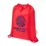 Mochila de cordão de algodão reciclado e rPET 5 L 140 g/m2 cor vermelho vista impressão serigrafia