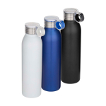 Garrafa de aço inoxidável reciclado com pega redonda 650 ml cor branco segunda vista várias cores