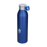 Garrafa de aço inoxidável reciclado com pega redonda 650 ml cor azul real vista impressão tampografia