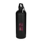 Garrafa de aço inoxidável reciclado mate com mosquetão 750 ml cor preto vista impressão tampografia