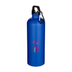 Garrafa de aço inoxidável reciclado mate com mosquetão 750 ml cor azul real vista impressão tampografia