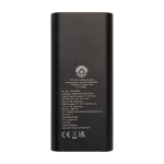 Powerbank de alumínio reciclado ideal para portátil 20 000 mAh cor preto segunda vista traseira