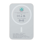 Powerbank sem fios magnético de plástico reciclado 5000 mAh cor branco segunda vista traseira
