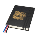 Caderno de capa dura de plástico reciclado com agenda diária A5 cor preto vista impressão serigrafia