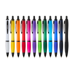 Caneta de plástico reciclado com detalhes em preto, tinta preta cor branco segunda vista várias cores