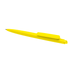 Caneta de plástico reciclado com design minimalista, tinta azul cor amarelo segunda vista