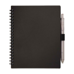 Caderno de plástico reciclado com caneta e porta-caneta, tinta azul cor preto segunda vista frontal