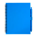 Caderno de plástico reciclado com caneta e porta-caneta, tinta azul cor azul segunda vista frontal